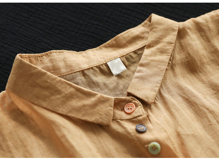 Literary Solid Color Lapel Bat Sleeve Shirt