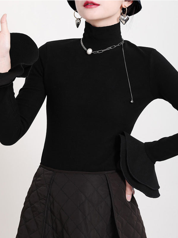 Special Solid Color Stretch Turtleneck Cotton T-Shirt