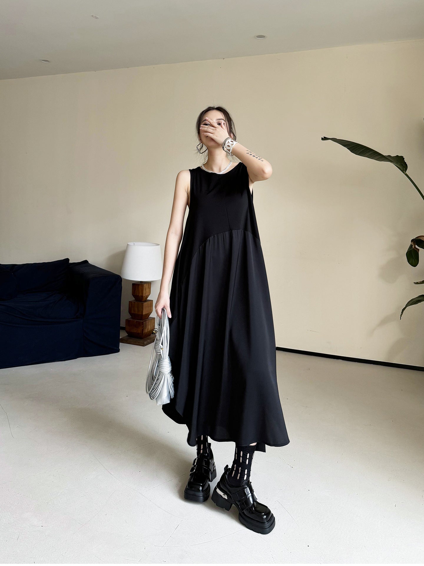 Dark Style Splicing Sleeveless Maxi Dress