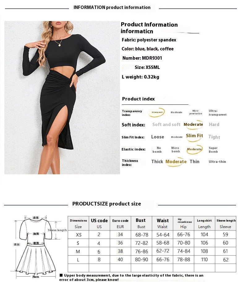 Women's clothing sexy stripes hollow out split long dress