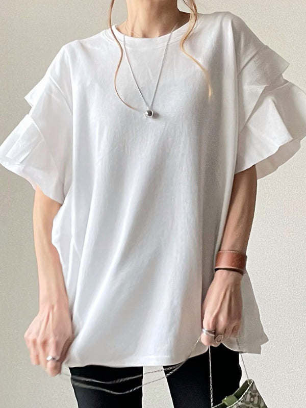 Simple Solid Color Wave Sleeve T-shirt