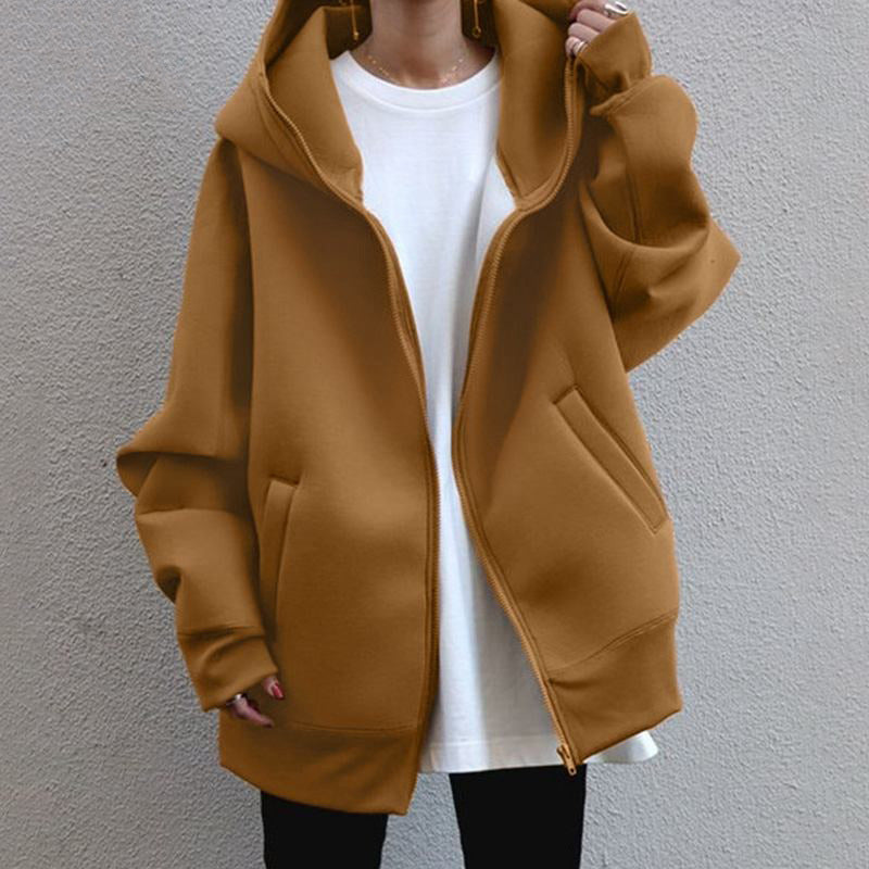 Simple Zipper Hooded Long Sleeve Sweatshirt