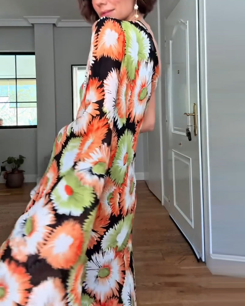 Elegant Slanted Shoulder Floral Dress