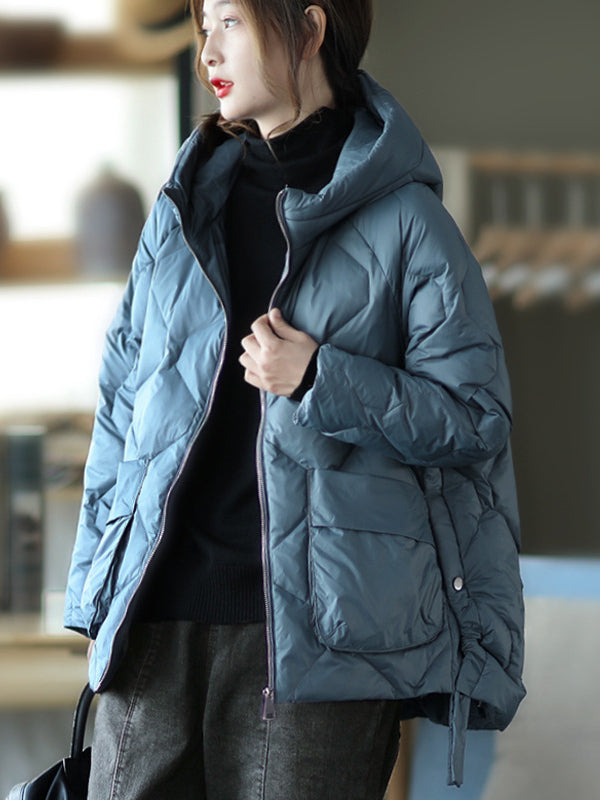 Loose Splicing Hooded Long Sleeve Thickened Down Jacket