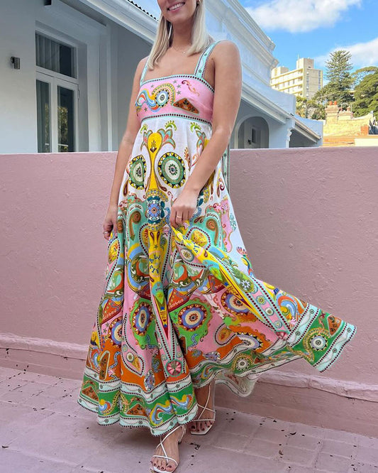 Women's suspender graffiti print dress