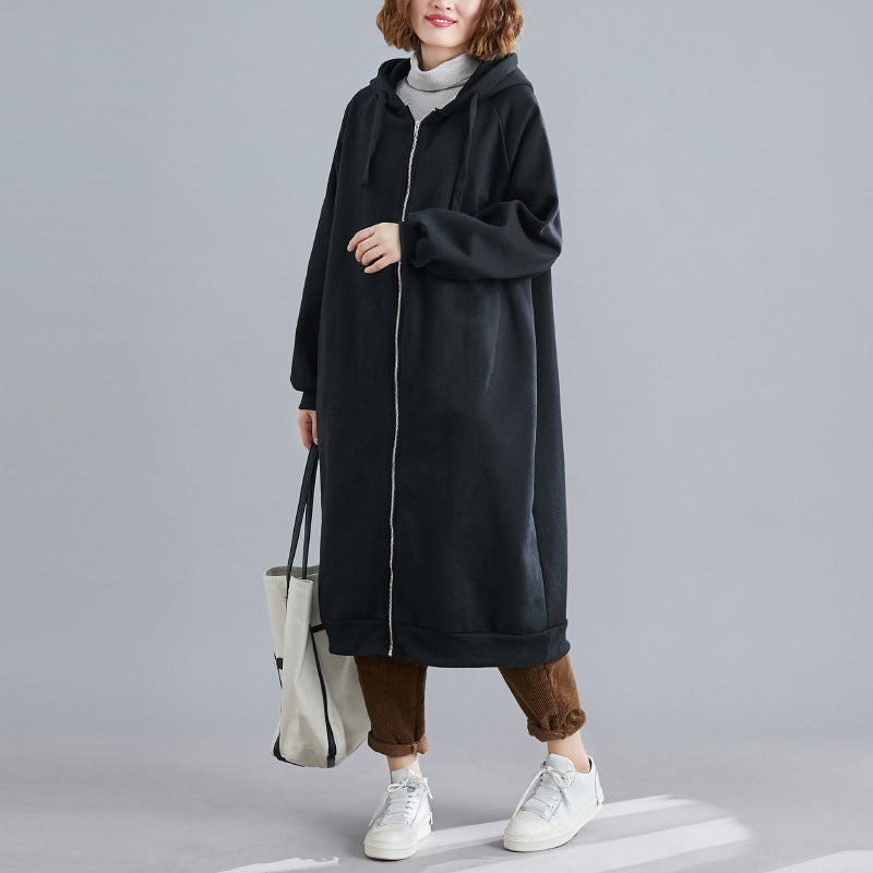 Casual Loose Solid Color Hooded Coat