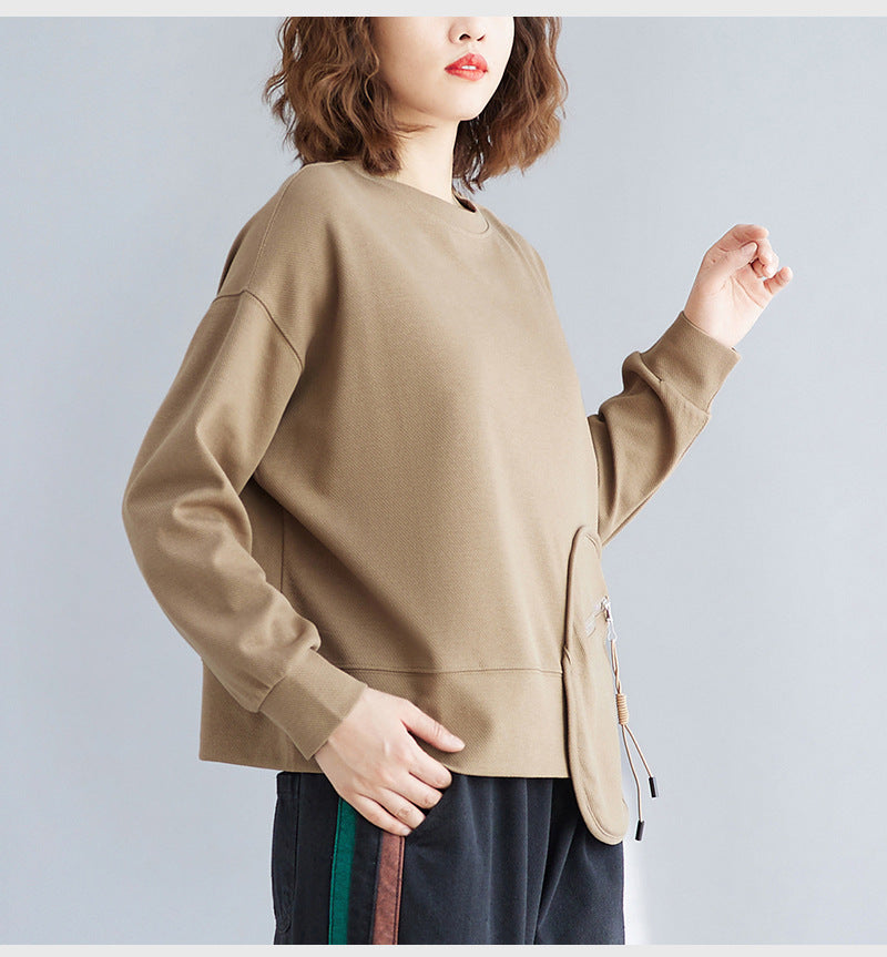 Loose Splicing Long Sleeve Round Neck Sweatshirt
