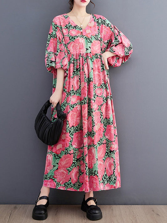 Literary Print Round Neck Short Sleeve Midi Dress