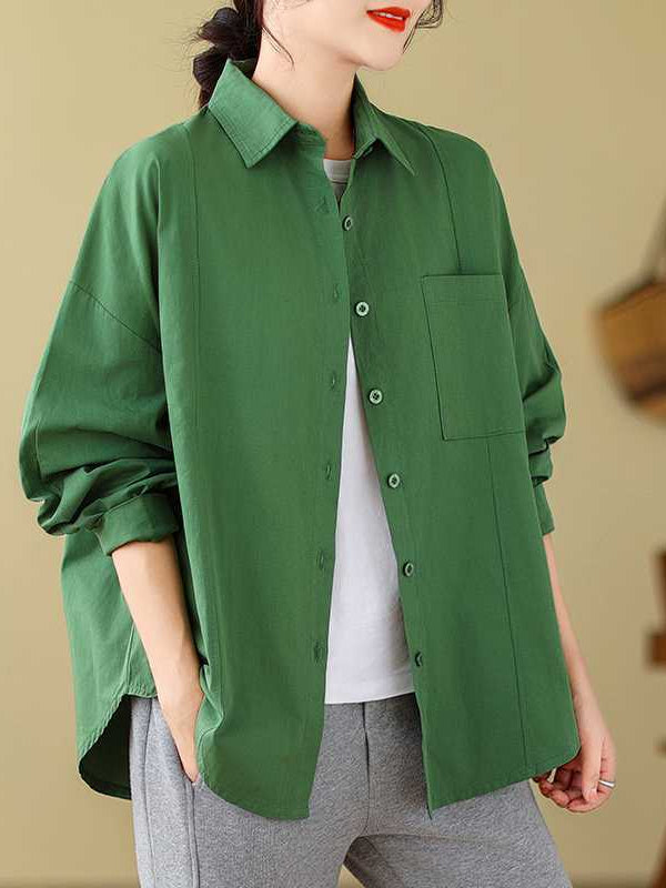 Literary Solid Color Long Sleeve Shirt