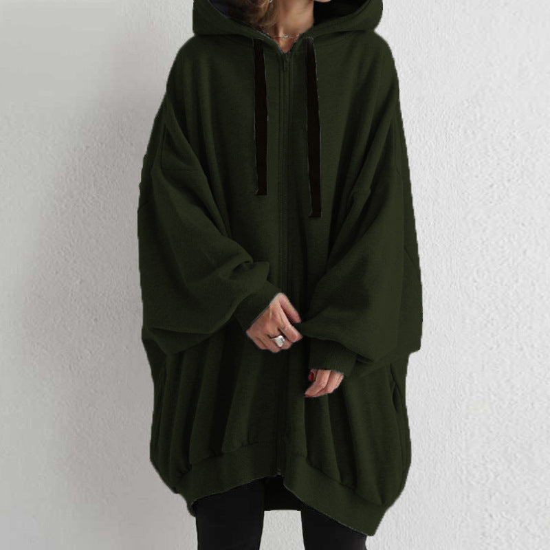 Casual Solid Color Zipper Hooded Sweatshirt