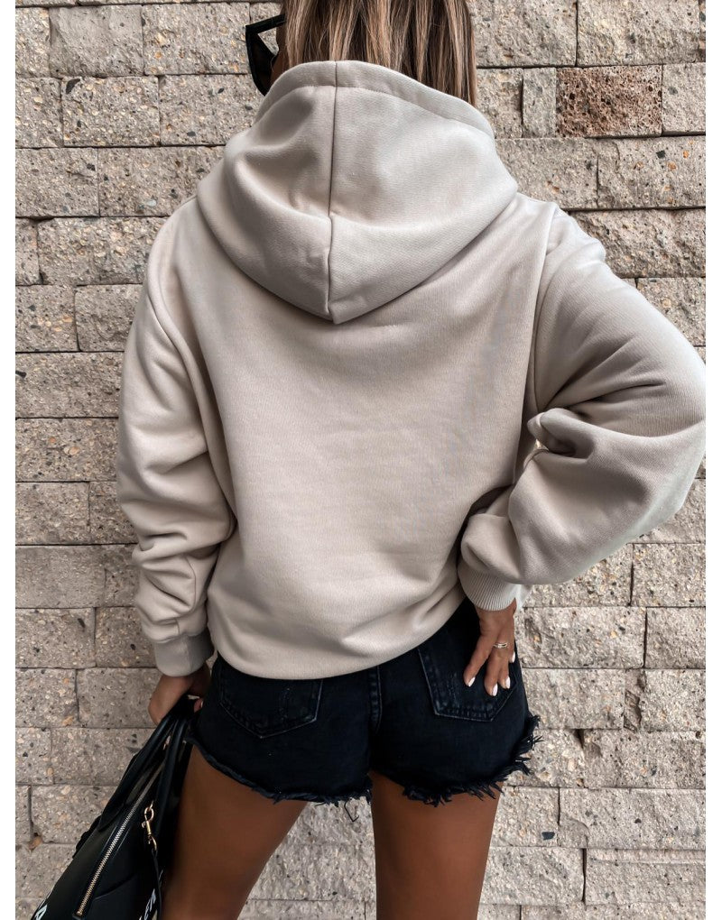 Autumn and Winter long sleeves solid color pullover hooded sweater top women's clothing