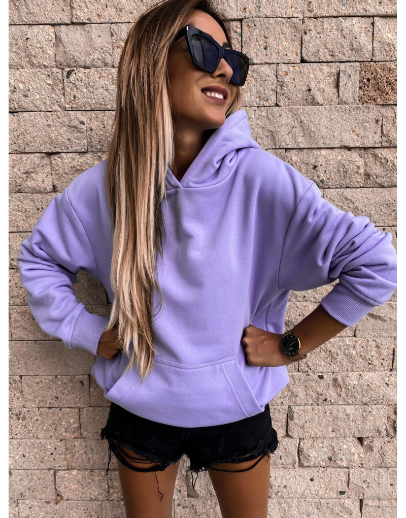 Autumn and Winter long sleeves solid color pullover hooded sweater top women's clothing