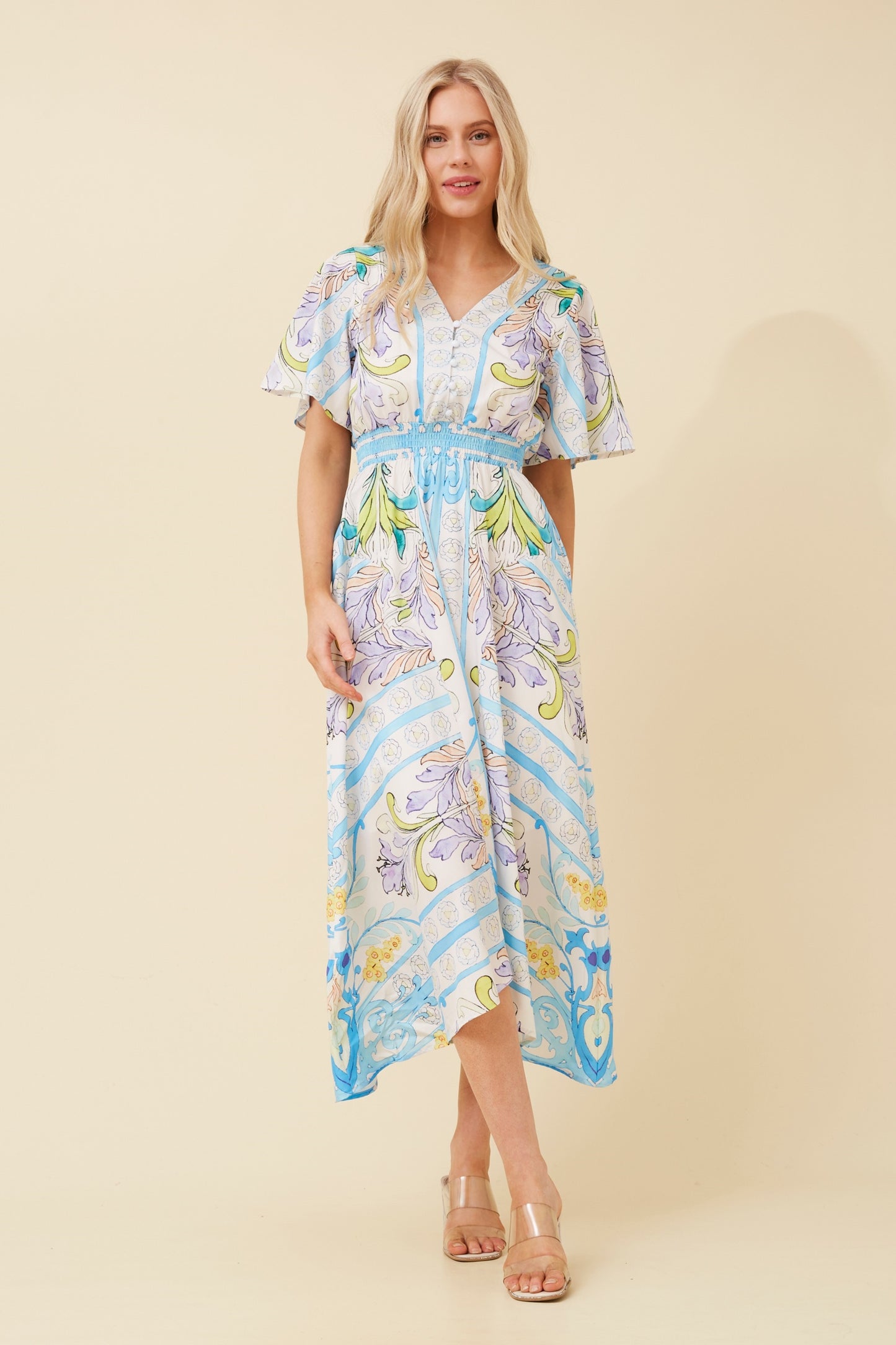 printed midi dress short sleeved boho