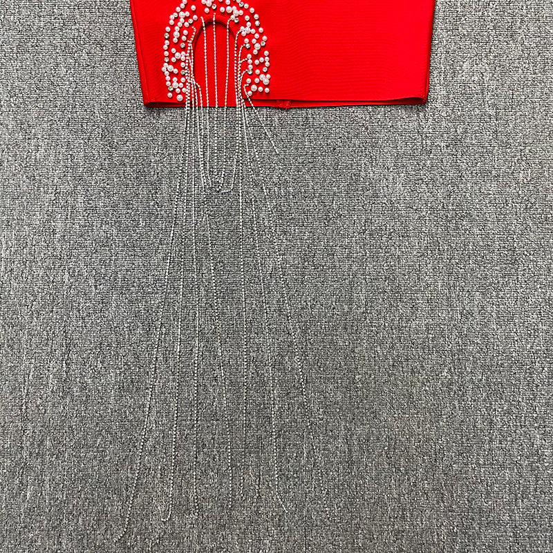 Bandage women's sexy hollow-out camisole tassel rhinestone waist dress evening dress