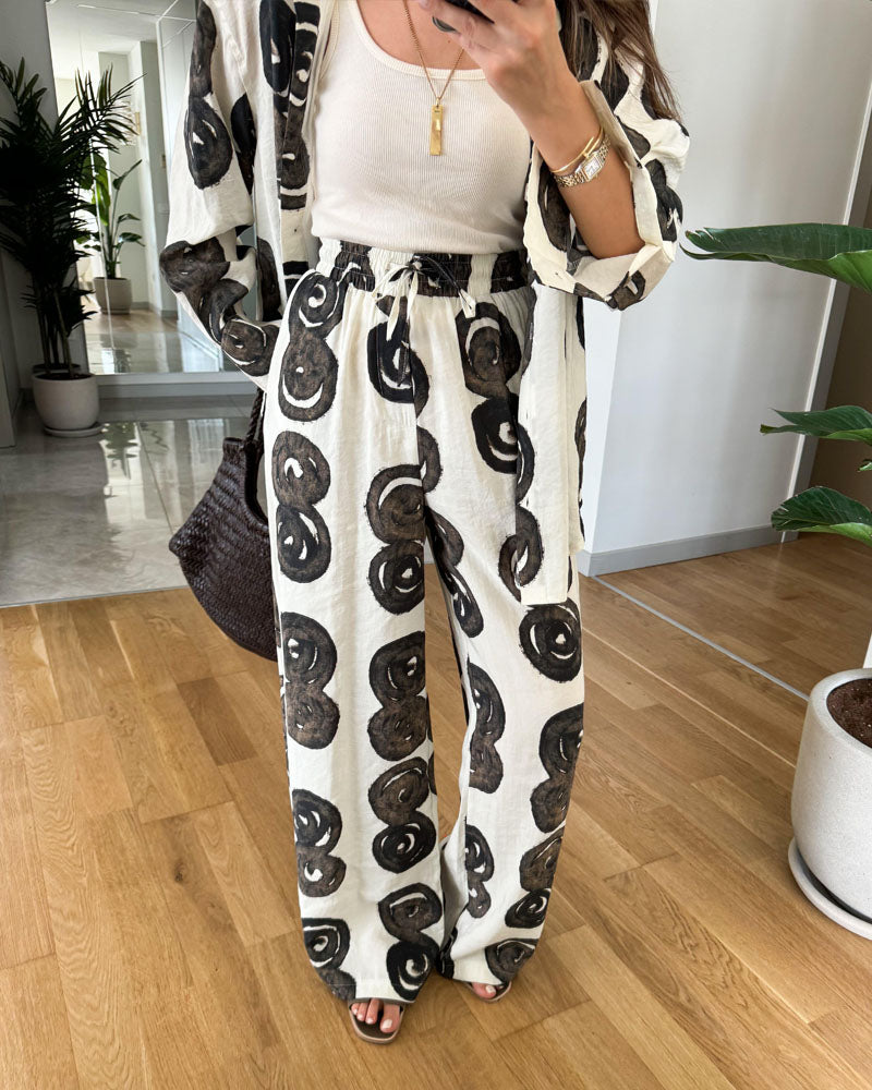 Casual Printed Shirt & Pants Two-piece Set