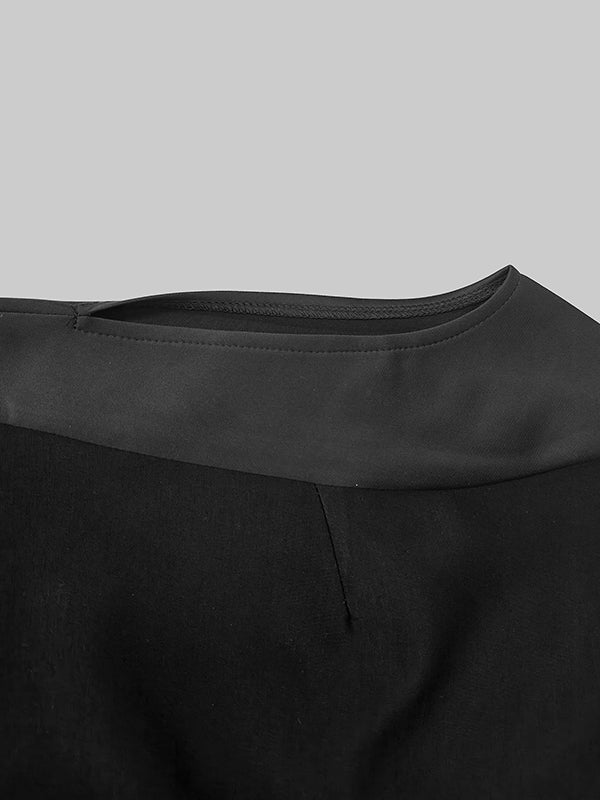 High-low Loose Asymmetric Solid Color Split-side Round-neck Maxi Dresses