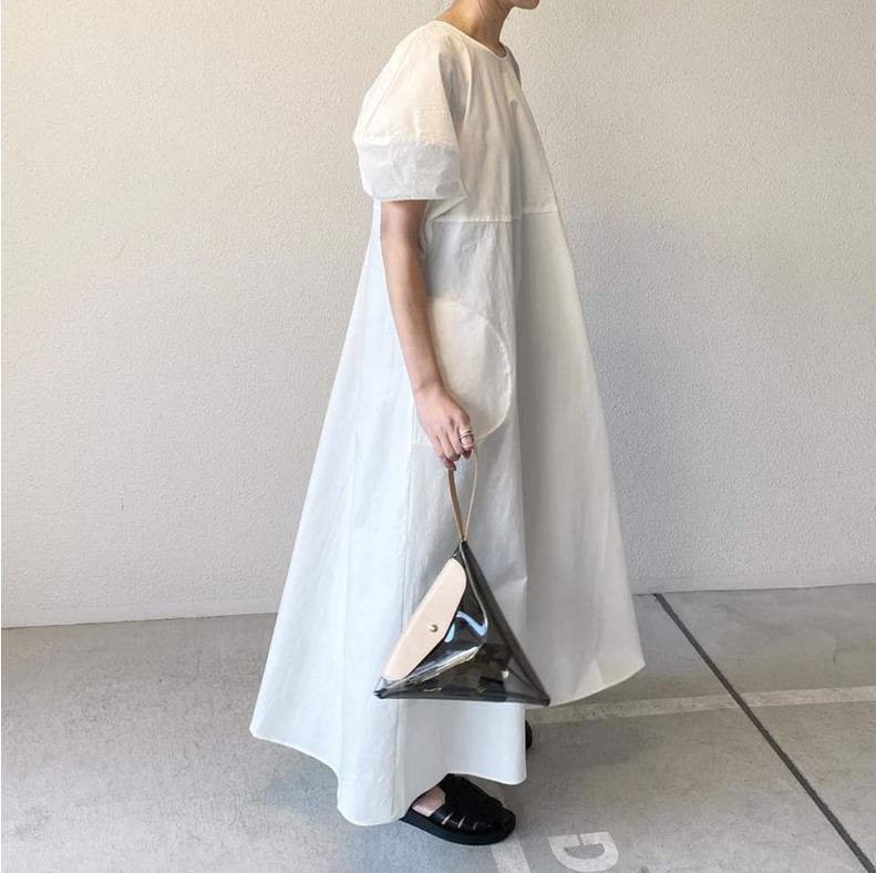 Loose Solid Color Bubble Sleeve Maxi Dress