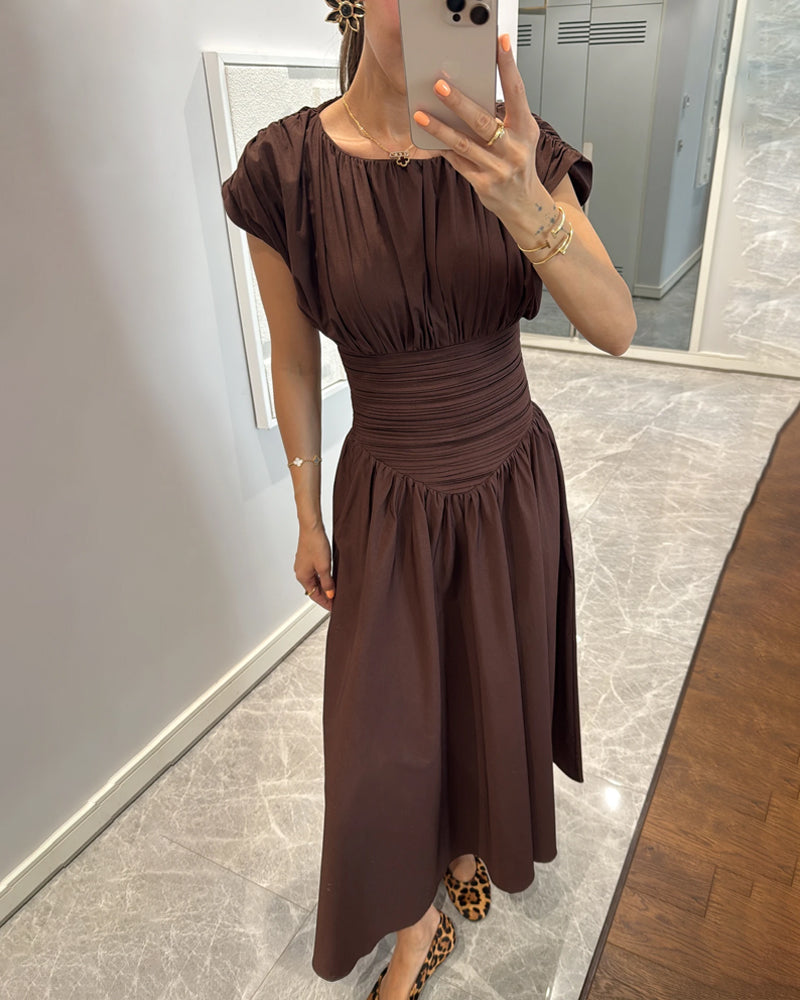 Fashion Solid Color Pleated Dress