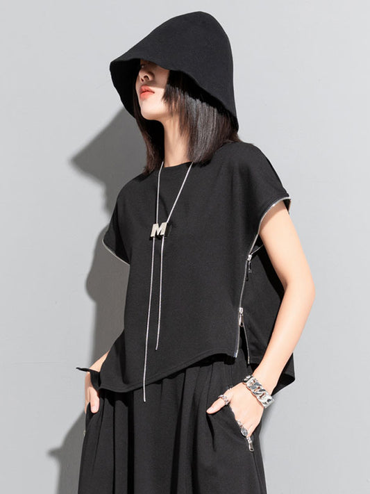 Dark Style Sleeveless Zipper T-shirt