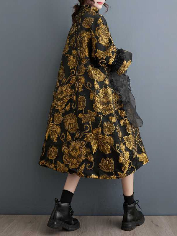 Elegant Jacquard Long Sleeve Midi Dress