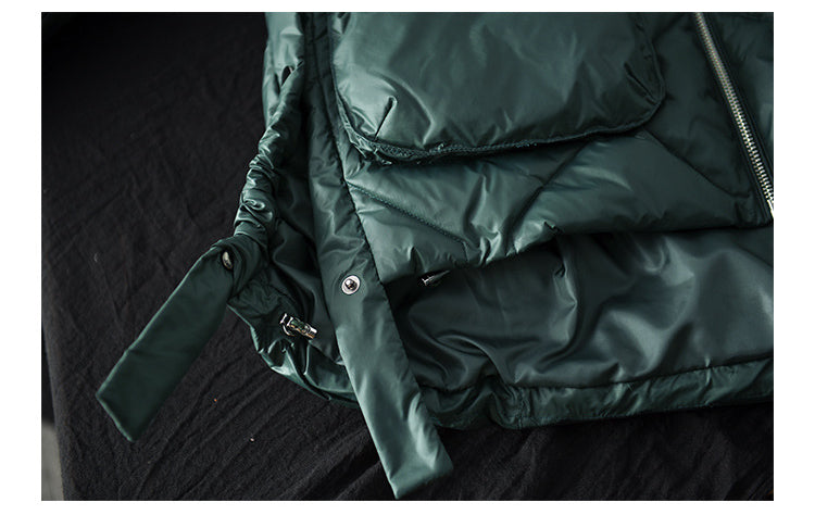 Loose Splicing Hooded Long Sleeve Thickened Down Jacket