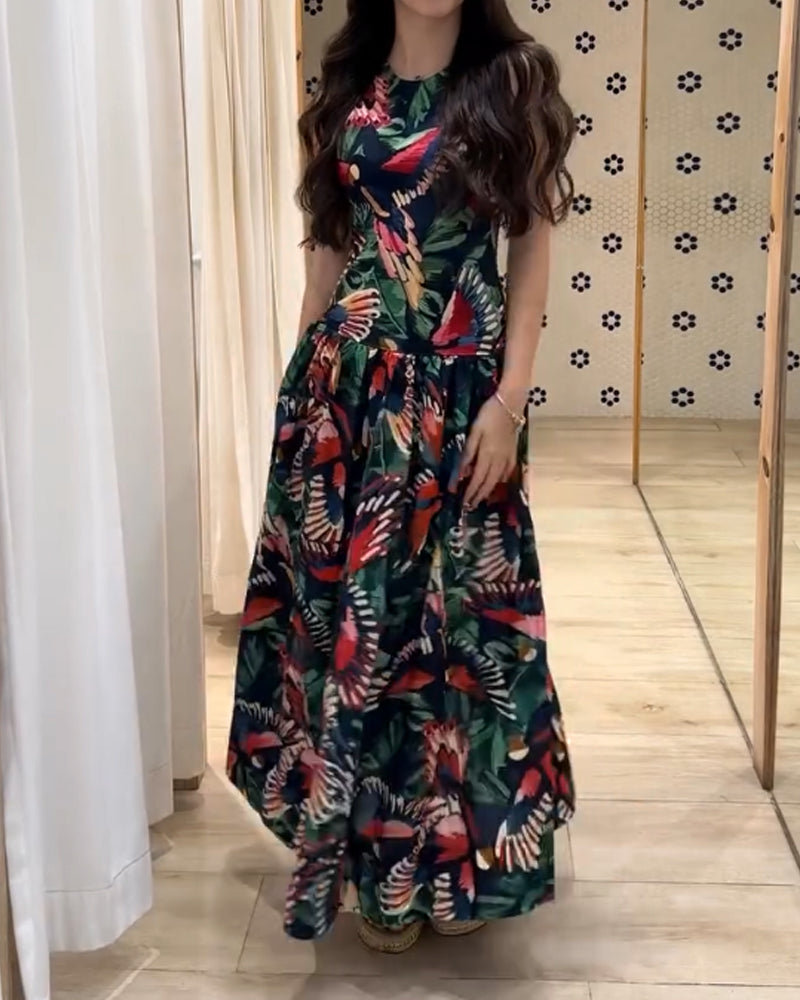 Elegant Printed Strap Dress