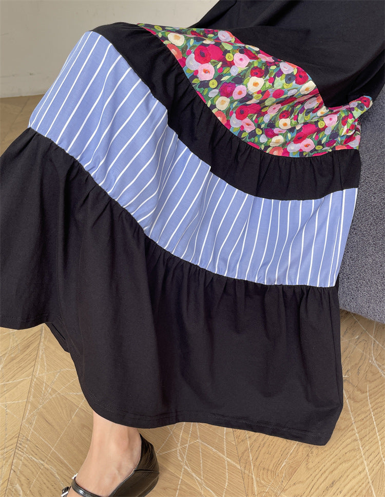 Literary Colorblocking Short Sleeve Midi Dress