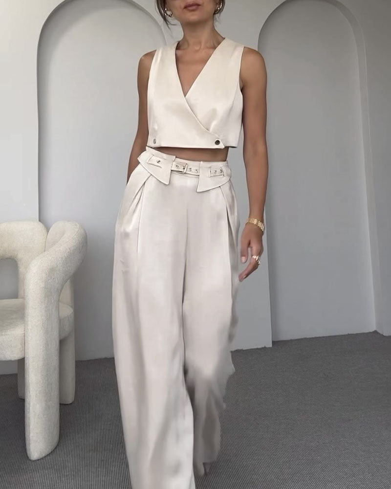 Fashion Commuter V-Neck Vest & Pants Two-Piece Set