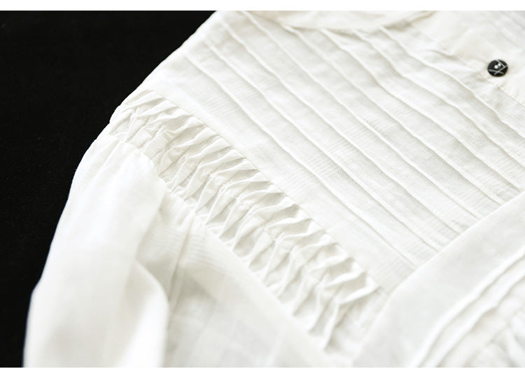 Literary Splicing Bubble Sleeve Cotton Shirt