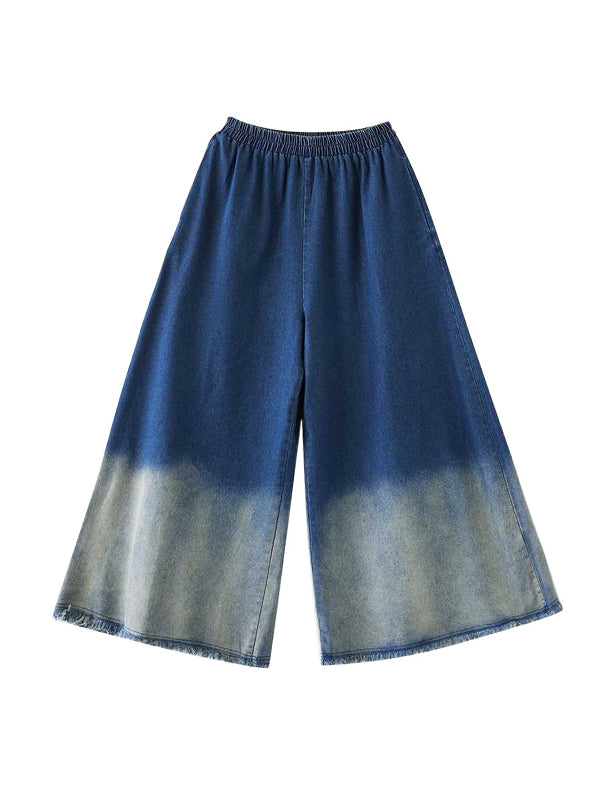 High Waisted Loose Elasticity Fringed Pockets Jean Pants Bottoms