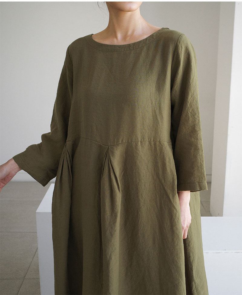 Simple Cotton Linen Style Long Sleeve Maxi Dress