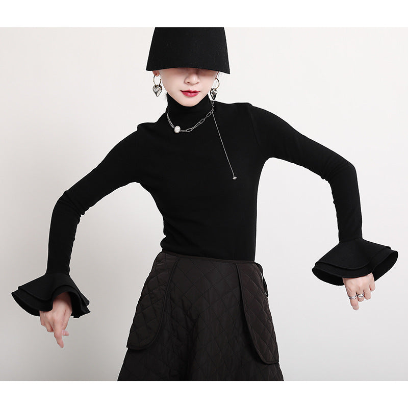 Special Solid Color Stretch Turtleneck Cotton T-Shirt