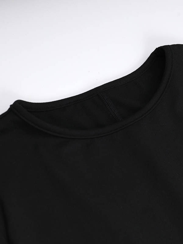 Long Sleeves Loose Asymmetric Solid Color Split-Joint Split-Side Round-Neck Maxi Dresses