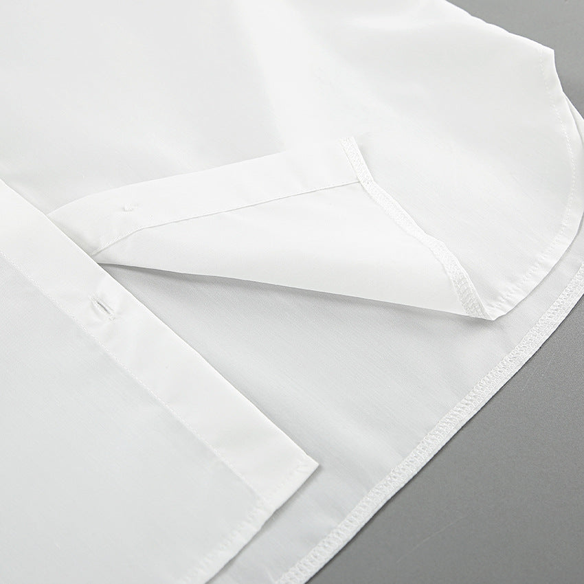 Minimalist Solid Color Lantern Sleeve Lapel Shirt