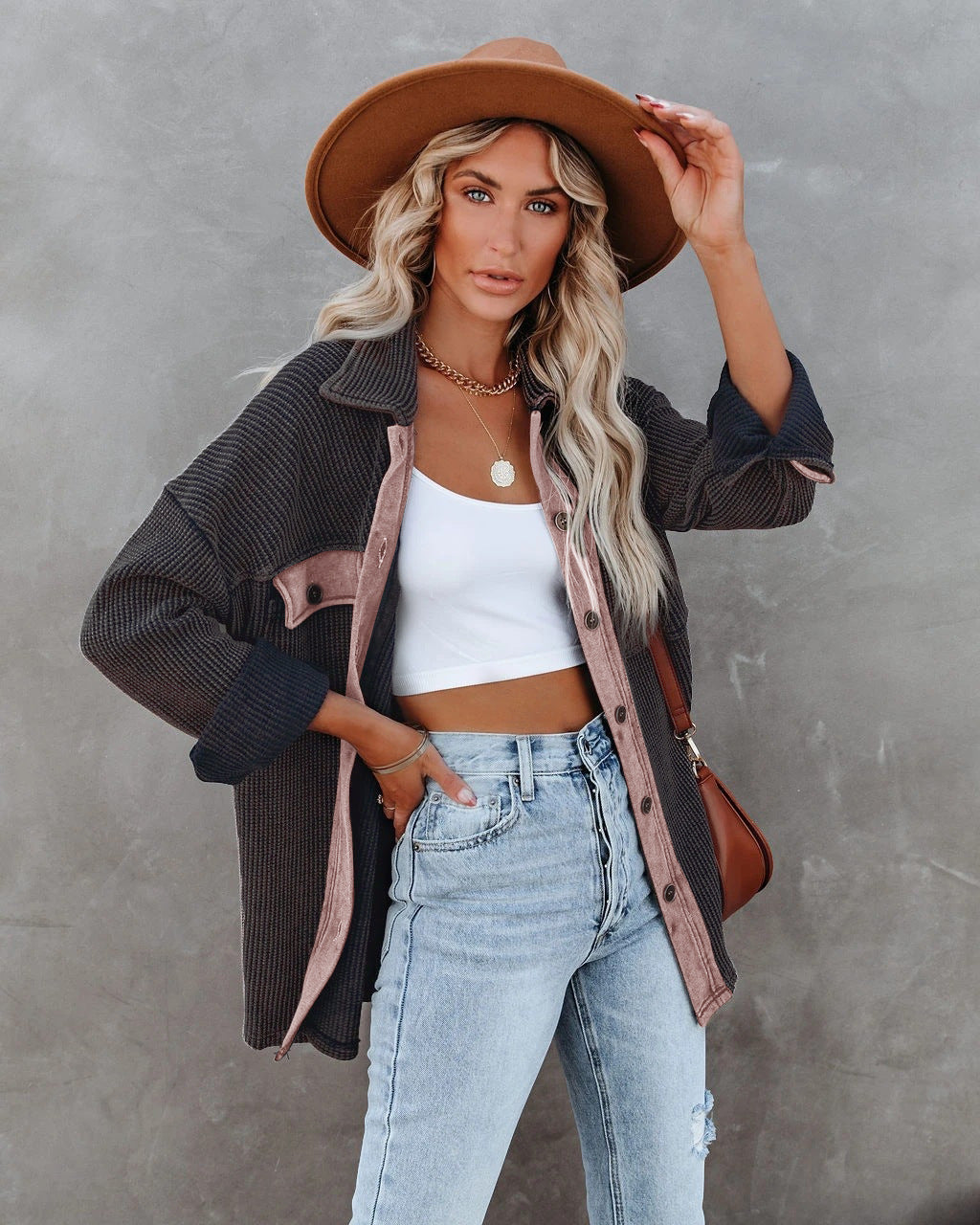 Loose Buttoned Striped Long Sleeve Outwear