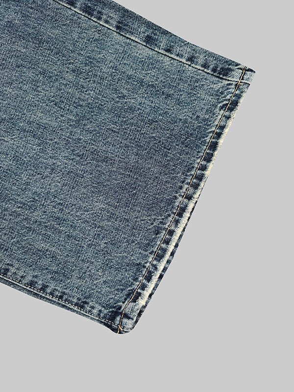 Loose Wide Leg Buttoned Fringed Pockets Jean Pants Bottoms