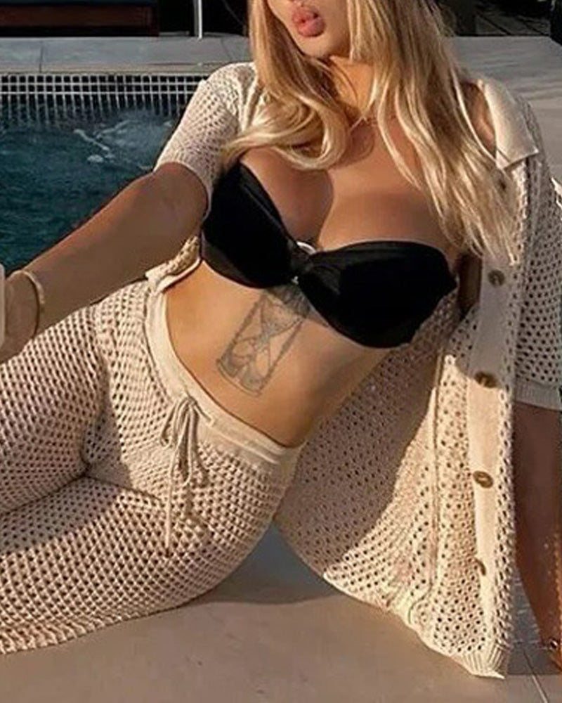 Hollow-out Wool Pants Short-sleeved Shirt Suit