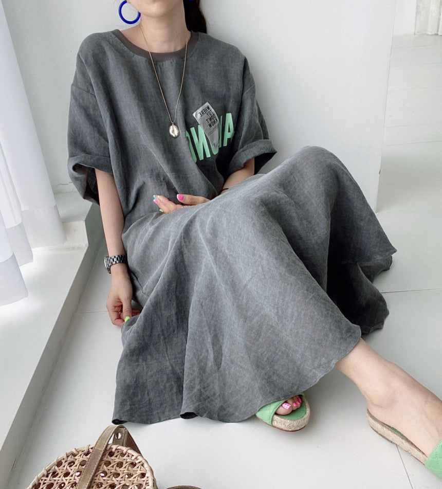 Casual Patchwork Short Sleeve Midi Dress