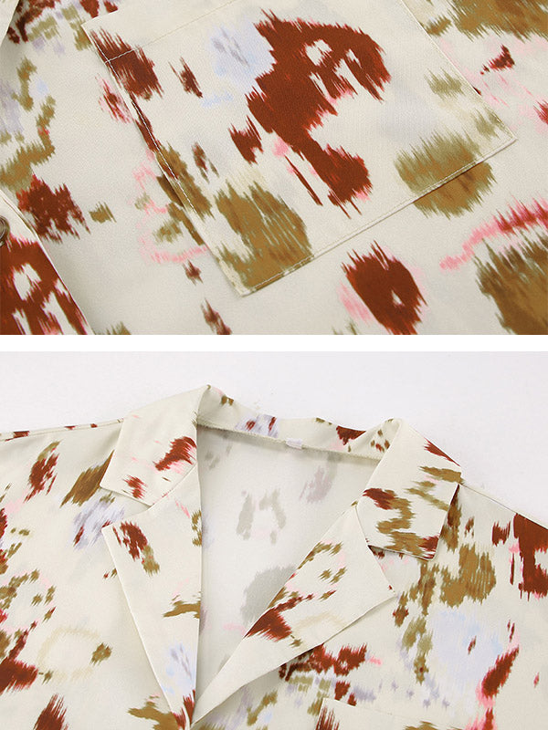 Long Sleeves Lace-Up Printed Lapel Blouse + High Waisted Elasticity Pants Two Pieces Set