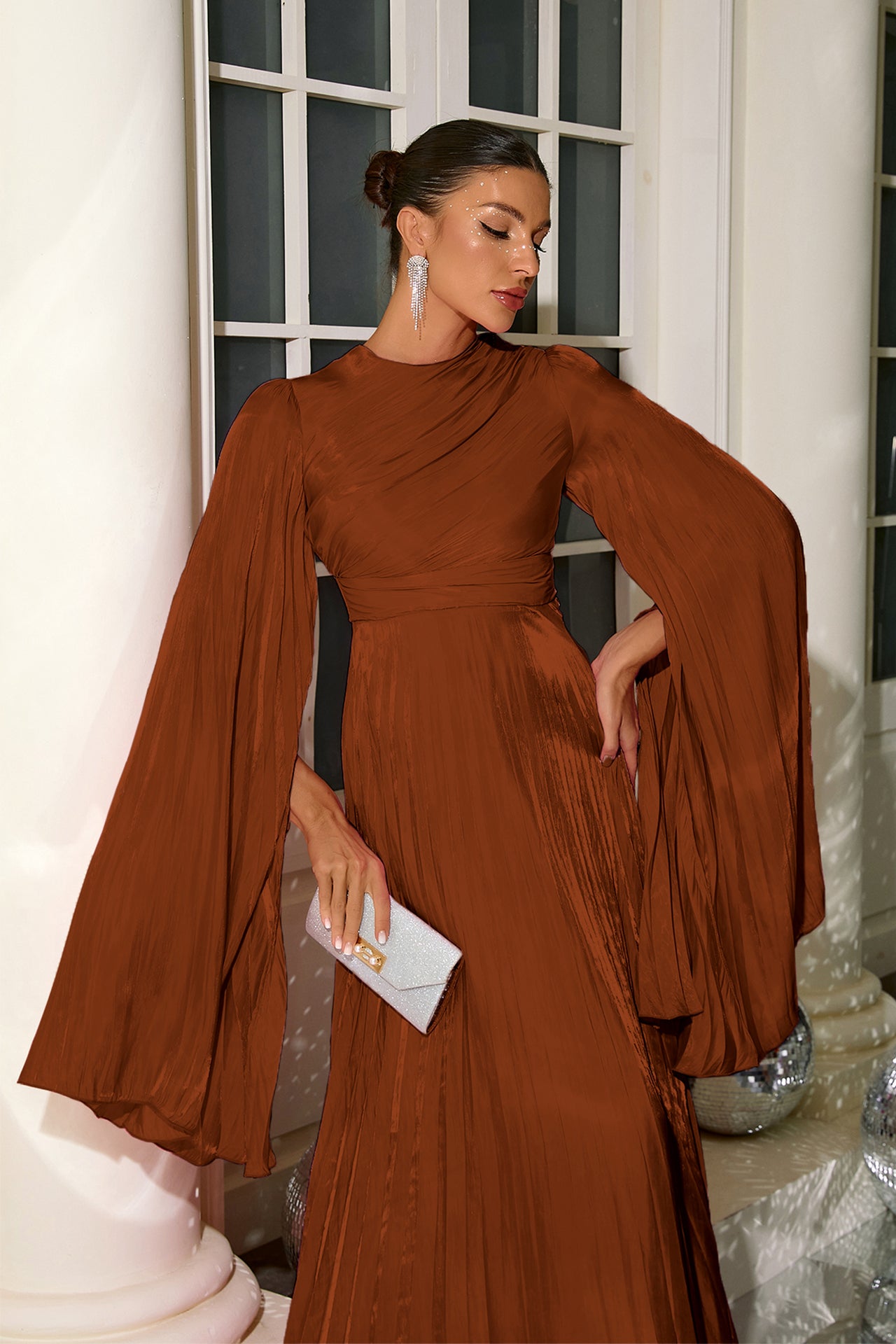 Veda Pleated Long Sleeve Maxi Dress