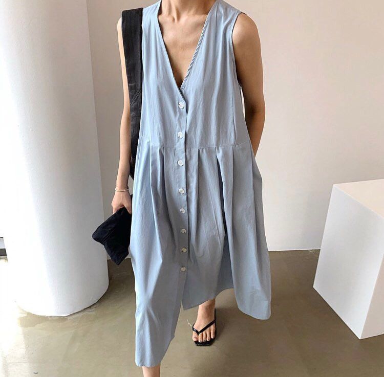 Summer Vintage V-Neck Sleeveless Midi Dress