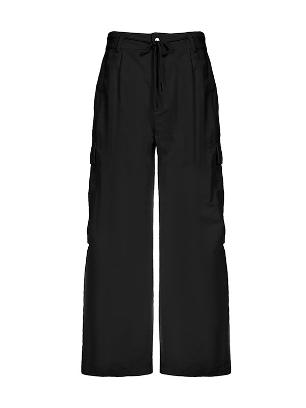 Loose Wide Leg Drawstring Pockets Solid Color Pants Trousers
