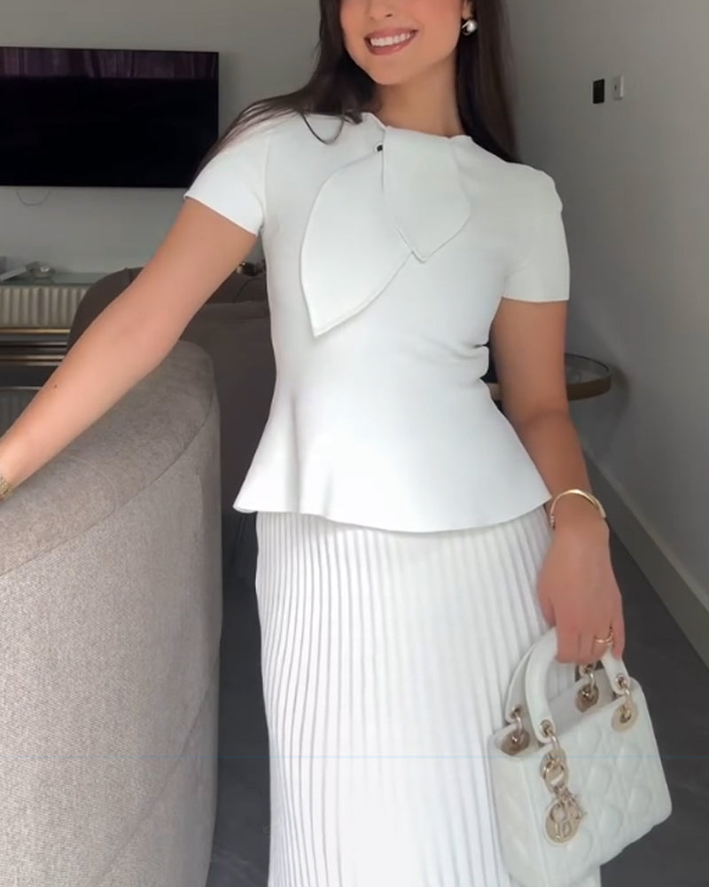 Elegant Lace-Up Top & Pleated Skirt Two-Piece Set