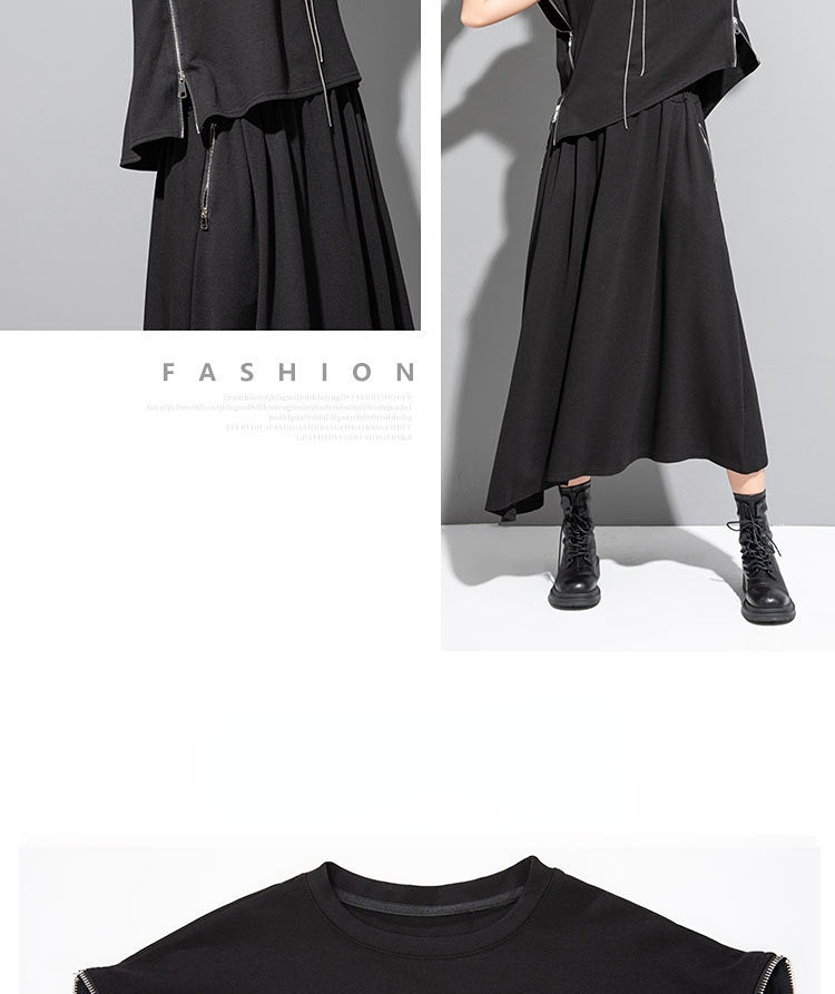 Dark Style Sleeveless Zipper T-shirt