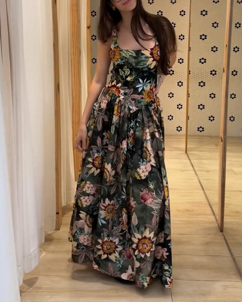 Elegant Floral Print Sling Dress
