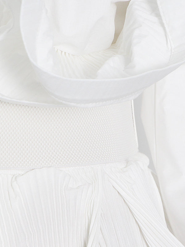 Stylish Loose Long Sleeves Buttoned Falbala Belted Solid Color Stand Collar Blouses&Shirts Tops