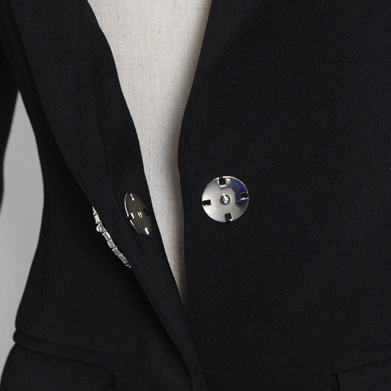 Black Suit 2024 Spring Two Buttons Sexy Stitching Bow Strap Personalized Women'S Fashion Coat