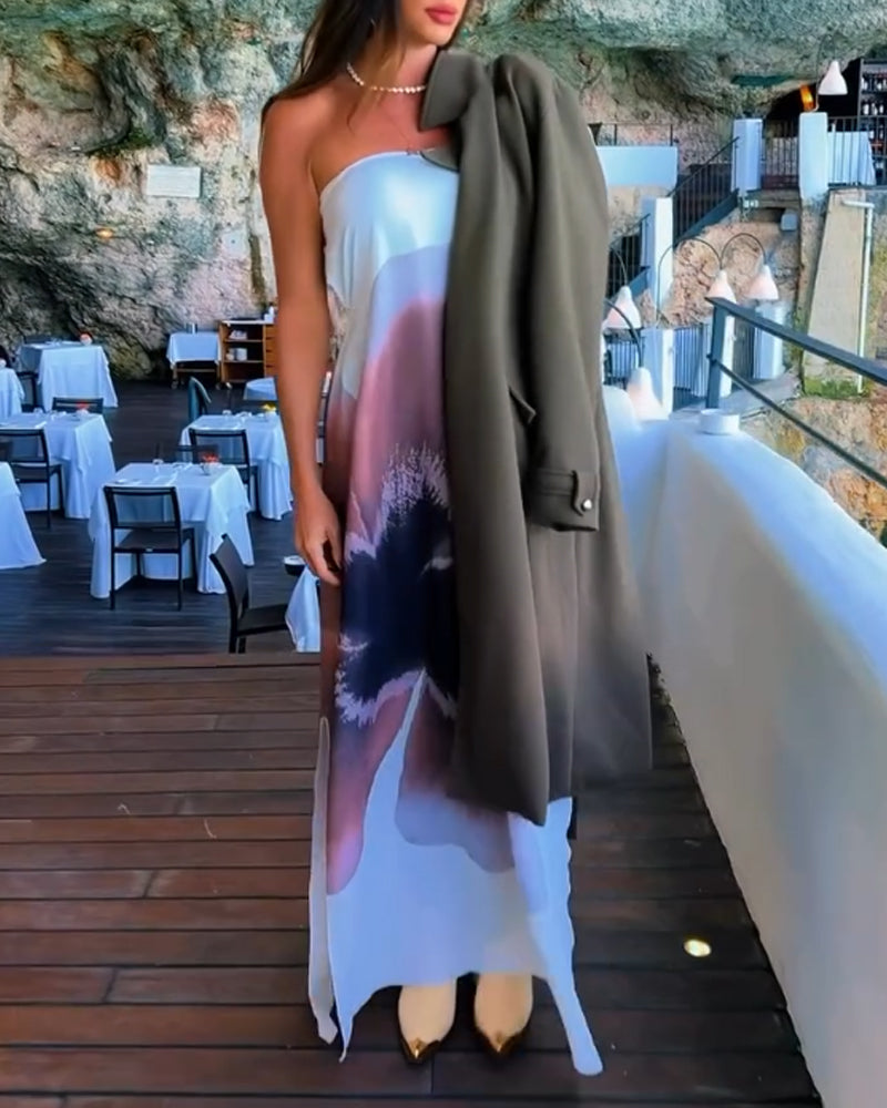 Fashion Strapless Backless Flower Dress