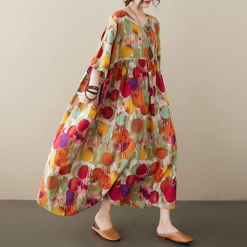 Bohemian Style Colorful Printed Short Sleeve Maxi Dress