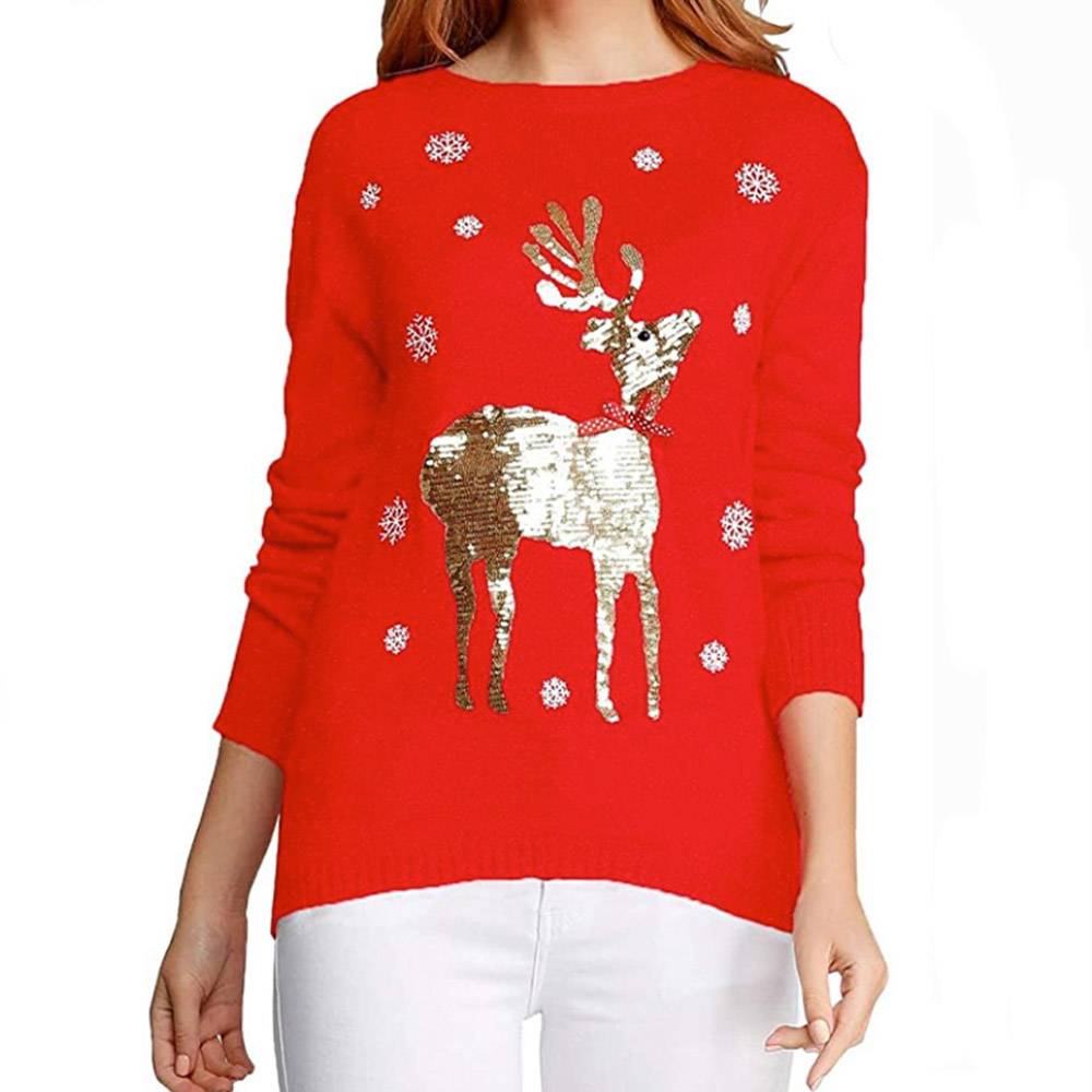 Merry Christmas Sweater | Regular Sequins Winter Women's Sweater